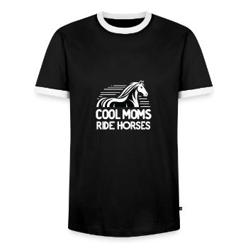 Coole Mütter reiten auf Pferden - Männer Kontrast-T-Shirt - Schwarz/Weiß - Vorne - AI Model Female 172 light (172cm) & AI Model Male 178 light (178cm)