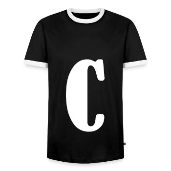 C - Men's Ringer Shirt - black/white - Front - AI Model Female 172 light (172cm) & AI Model Male 178 light (178cm)