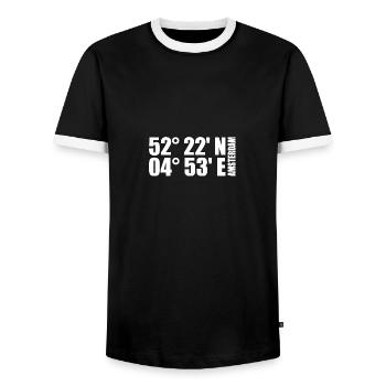Amsterdam coordinates - Men's Ringer Shirt - black/white - Front - AI Model Female 172 light (172cm) & AI Model Male 178 light (178cm)