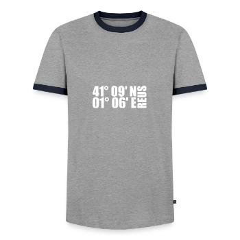 Reus Koordinaten - Männer Kontrast-T-Shirt - Grau/Navy  - Vorne - AI Model Female 172 light (172cm) & AI Model Male 178 light (178cm)