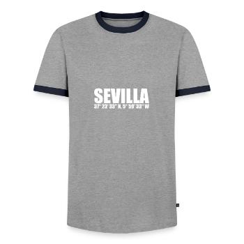 Sevilla Koordinaten - Männer Kontrast-T-Shirt - Grau/Navy  - Vorne - AI Model Female 172 light (172cm) & AI Model Male 178 light (178cm)