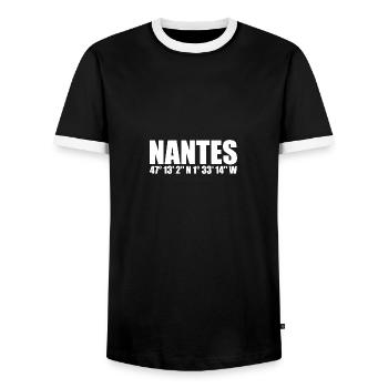 Nantes Koordinaten - Männer Kontrast-T-Shirt - Schwarz/Weiß - Vorne - AI Model Female 172 light (172cm) & AI Model Male 178 light (178cm)