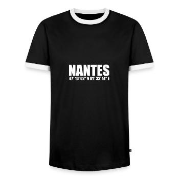 Nantes Koordinaten - Männer Kontrast-T-Shirt - Schwarz/Weiß - Vorne - AI Model Female 172 light (172cm) & AI Model Male 178 light (178cm)