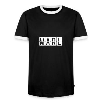 Marl Airport Sign - Men's Ringer Shirt - black/white - Front - AI Model Female 172 light (172cm) & AI Model Male 178 light (178cm)
