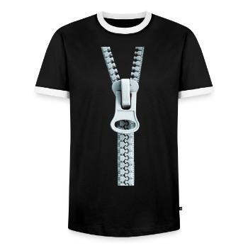 OPEN? - Men's Ringer Shirt - black/white - Front - AI Model Female 172 light (172cm) & AI Model Male 178 light (178cm)