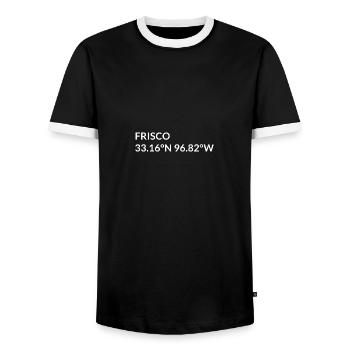Coordonnées Frisco, Texas, États-Unis - T-shirt contrasté Homme - noir/blanc - Devant - AI Model Female 172 light (172cm) & AI Model Male 178 light (178cm)