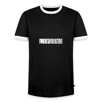 Panneau de l’aéroport de Livourne - T-shirt contrasté Homme - noir/blanc - Devant - AI Model Female 172 light (172cm) & AI Model Male 178 light (178cm)