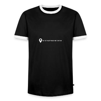 Vitoria-Gasteiz coordinates - Men's Ringer Shirt - black/white - Front - AI Model Female 172 light (172cm) & AI Model Male 178 light (178cm)