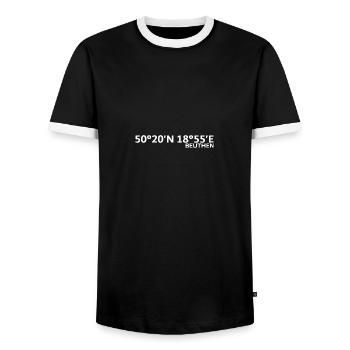 Beuthen coordinates - Men's Ringer Shirt - black/white - Front - AI Model Female 172 light (172cm) & AI Model Male 178 light (178cm)