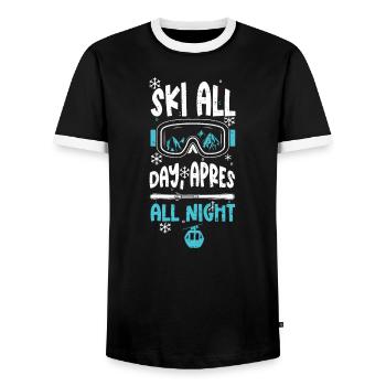 Ski all day, apres all night - Männer Kontrast-T-Shirt - Schwarz/Weiß - Vorne - AI Model Female 172 light (172cm) & AI Model Male 178 light (178cm)