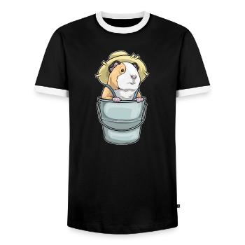 Guinea pig farmer bucket farm - Men's Ringer Shirt - black/white - Front - AI Model Female 172 light (172cm) & AI Model Male 178 light (178cm)