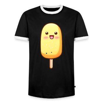 Chien de maïs Kawaii - T-shirt contrasté Homme - noir/blanc - Devant - AI Model Female 172 light (172cm) & AI Model Male 178 light (178cm)