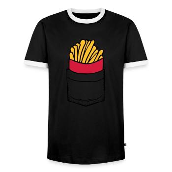Brusttasche Pommes Frites - Männer Kontrast-T-Shirt - Schwarz/Weiß - Vorne - AI Model Female 172 light (172cm) & AI Model Male 178 light (178cm)