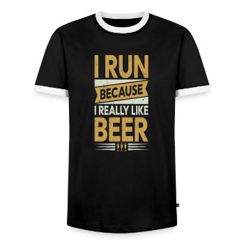 Je cours parce que j’aime vraiment la bière - T-shirt contrasté Homme - noir/blanc - Devant - AI Model Female 172 light (172cm) & AI Model Male 178 light (178cm)