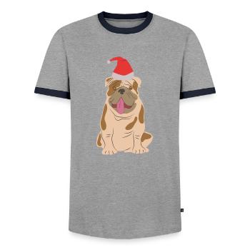 Amoureux des chiens Bouledogue de Noël - T-shirt contrasté Homme - gris/marine  - Devant - AI Model Female 172 light (172cm) & AI Model Male 178 light (178cm)