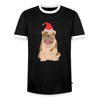 Amoureux des chiens Bouledogue de Noël - T-shirt contrasté Homme - noir/blanc - Devant - AI Model Female 172 light (172cm) & AI Model Male 178 light (178cm)