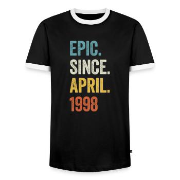 25 Years Epic Since April 1998 25th Birthday - Men's Ringer Shirt - black/white - Front - AI Model Female 172 light (172cm) & AI Model Male 178 light (178cm)