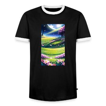 Landscape with 4 Areas, Generative AI - Men's Ringer Shirt - black/white - Front - AI Model Female 172 light (172cm) & AI Model Male 178 light (178cm)