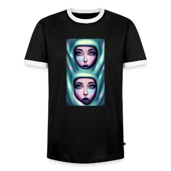 Space Sisters Twins - Männer Kontrast-T-Shirt - Schwarz/Weiß - Vorne - AI Model Female 172 light (172cm) & AI Model Male 178 light (178cm)