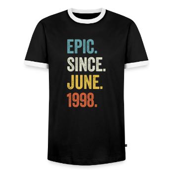 25 Years Old Epic Since June 1998 25th Birthday - Men's Ringer Shirt - black/white - Front - AI Model Female 172 light (172cm) & AI Model Male 178 light (178cm)