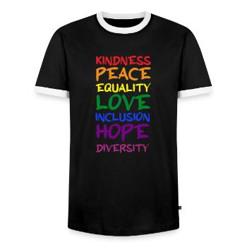 gentillesse, paix, inclusion, espoir, arc-en-ciel, gay, lesbienne - T-shirt contrasté Homme - noir/blanc - Devant - AI Model Female 172 light (172cm) & AI Model Male 178 light (178cm)