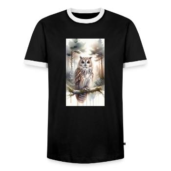 Eule im Aquarell - Männer Kontrast-T-Shirt - Schwarz/Weiß - Vorne - AI Model Female 172 light (172cm) & AI Model Male 178 light (178cm)