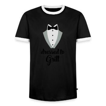 Tablier de cuisine drôle pour hommes - T-shirt contrasté Homme - noir/blanc - Devant - AI Model Female 172 light (172cm) & AI Model Male 178 light (178cm)