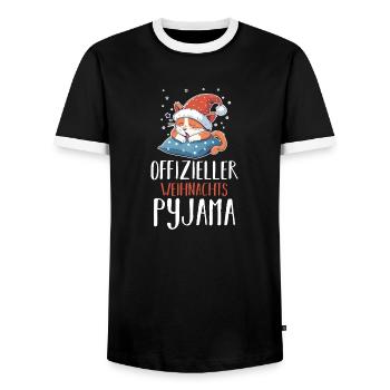 Chemise de nuit officielle de Noël Chats - T-shirt contrasté Homme - noir/blanc - Devant - AI Model Female 172 light (172cm) & AI Model Male 178 light (178cm)