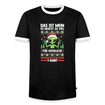 Santa Claus Christmas Ugly Christmas - Men's Ringer Shirt - black/white - Front - AI Model Female 172 light (172cm) & AI Model Male 178 light (178cm)