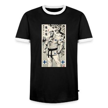 Finnish Karate MASTER - Men's Ringer Shirt - black/white - Front - AI Model Female 172 light (172cm) & AI Model Male 178 light (178cm)