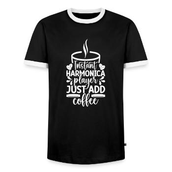 Harmonica Musican Instant Player Just Coffee - Men's Ringer Shirt - black/white - Front - AI Model Female 172 light (172cm) & AI Model Male 178 light (178cm)