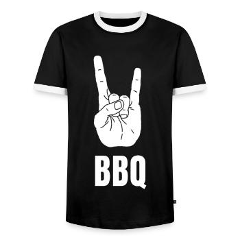 Le Barbecue c'est Cool - Signe Surfeur Shaka - T-shirt contrasté Homme - noir/blanc - Devant - AI Model Female 172 light (172cm) & AI Model Male 178 light (178cm)