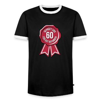 60 geprüft und für gut befunden - 60. Geburtstag - Männer Kontrast-T-Shirt - Schwarz/Weiß - Vorne - AI Model Female 172 light (172cm) & AI Model Male 178 light (178cm)
