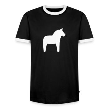 Dalahäst Horse Suède - T-shirt contrasté Homme - noir/blanc - Devant - AI Model Female 172 light (172cm) & AI Model Male 178 light (178cm)