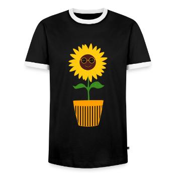 70s Flower Pattern Sunflower - Men's Ringer Shirt - black/white - Front - AI Model Female 172 light (172cm) & AI Model Male 178 light (178cm)