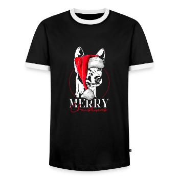 Santa Basenji Merry Christmas Hunde Wilsigns - Männer Kontrast-T-Shirt - Schwarz/Weiß - Vorne - AI Model Female 172 light (172cm) & AI Model Male 178 light (178cm)