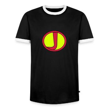 Super, Superheld, Superheldin, Hero, J - Männer Kontrast-T-Shirt - Schwarz/Weiß - Vorne - AI Model Female 172 light (172cm) & AI Model Male 178 light (178cm)