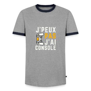 I can't I consoled - Men's Ringer Shirt - grey/navy  - Front - AI Model Female 172 light (172cm) & AI Model Male 178 light (178cm)