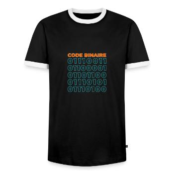 Code binaire - T-shirt contrasté Homme - noir/blanc - Devant - AI Model Female 172 light (172cm) & AI Model Male 178 light (178cm)