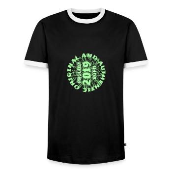 Leisure 2019 - Men's Ringer Shirt - black/white - Front - AI Model Female 172 light (172cm) & AI Model Male 178 light (178cm)