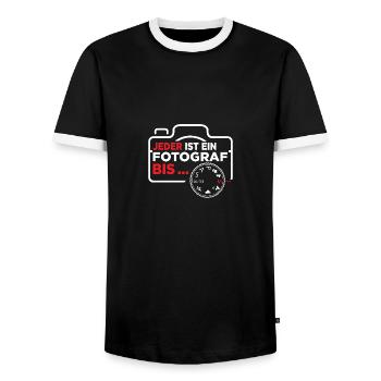 Jeder ist ein Fotograf Kamera - Männer Kontrast-T-Shirt - Schwarz/Weiß - Vorne - AI Model Female 172 light (172cm) & AI Model Male 178 light (178cm)