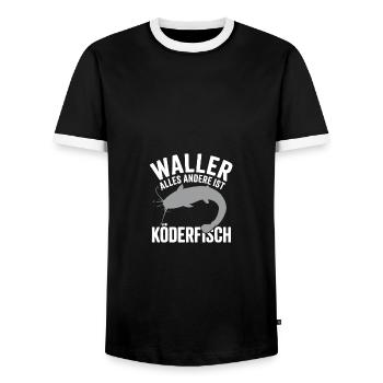 Wels Waller fischen Sportfischen Welsangeln - Männer Kontrast-T-Shirt - Schwarz/Weiß - Vorne - AI Model Female 172 light (172cm) & AI Model Male 178 light (178cm)