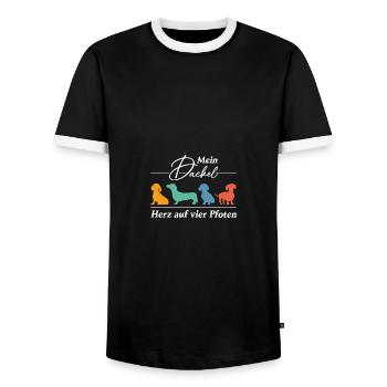Dackel Herz auf vier Pfoten. Dackelsilhouetten - Männer Kontrast-T-Shirt - Schwarz/Weiß - Vorne - AI Model Female 172 light (172cm) & AI Model Male 178 light (178cm)