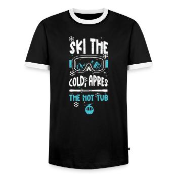 Skiez le froid, après le bain à remous - T-shirt contrasté Homme - noir/blanc - Devant - AI Model Female 172 light (172cm) & AI Model Male 178 light (178cm)