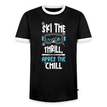 Ski the thrill, après the chill - Men's Ringer Shirt - black/white - Front - AI Model Female 172 light (172cm) & AI Model Male 178 light (178cm)