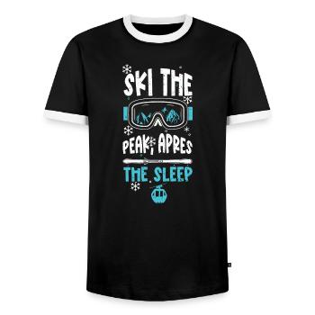 Ski the peak, après the sleep - Men's Ringer Shirt - black/white - Front - AI Model Female 172 light (172cm) & AI Model Male 178 light (178cm)