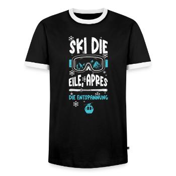 Ski die Eile, Apres die Entspannung - Männer Kontrast-T-Shirt - Schwarz/Weiß - Vorne - AI Model Female 172 light (172cm) & AI Model Male 178 light (178cm)