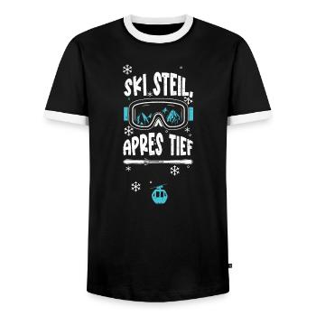Ski steil, Apres tief - Apres Ski - Männer Kontrast-T-Shirt - Schwarz/Weiß - Vorne - AI Model Female 172 light (172cm) & AI Model Male 178 light (178cm)