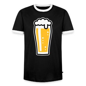 Beer Glass (Beer Drinker / Pale Ale / 3C) - Men's Ringer Shirt - black/white - Front - AI Model Female 172 light (172cm) & AI Model Male 178 light (178cm)