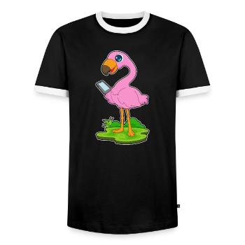 Flamingo Smartphone - Men's Ringer Shirt - black/white - Front - AI Model Female 172 light (172cm) & AI Model Male 178 light (178cm)